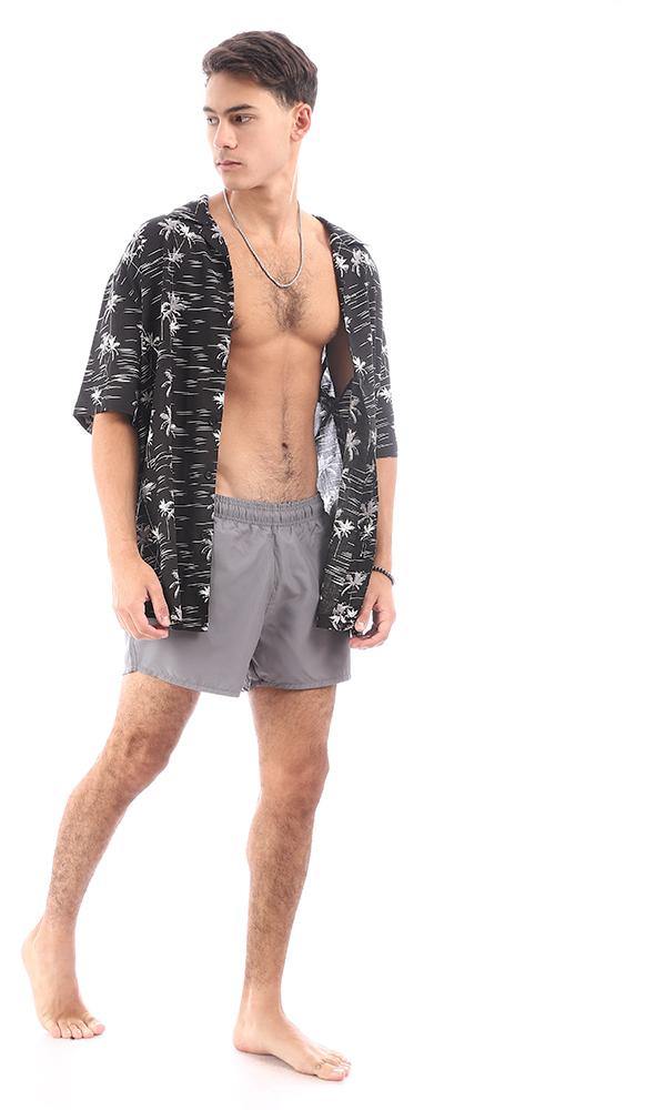 95675 Side Pockets Dark Grey Solid Swim Shorts - Image 5