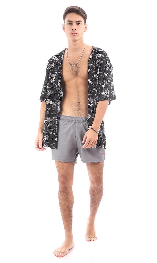 95675 Side Pockets Dark Grey Solid Swim Shorts - Image 6
