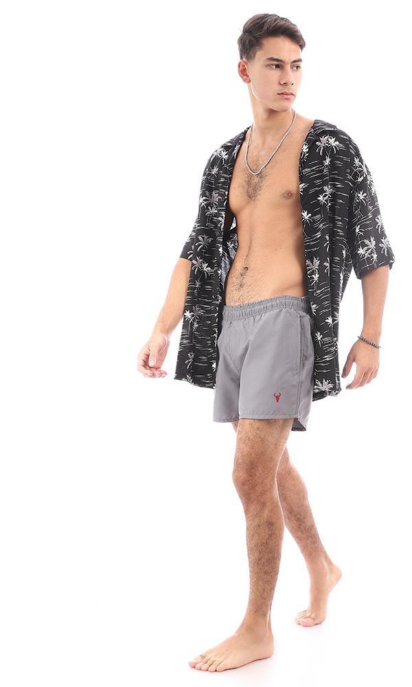 95675 Side Pockets Dark Grey Solid Swim Shorts - Image 7
