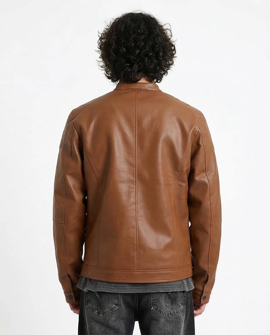 Ravin Men's Cognac Faux-Leather Cafe Racer Jacket - 95853 - Image 2