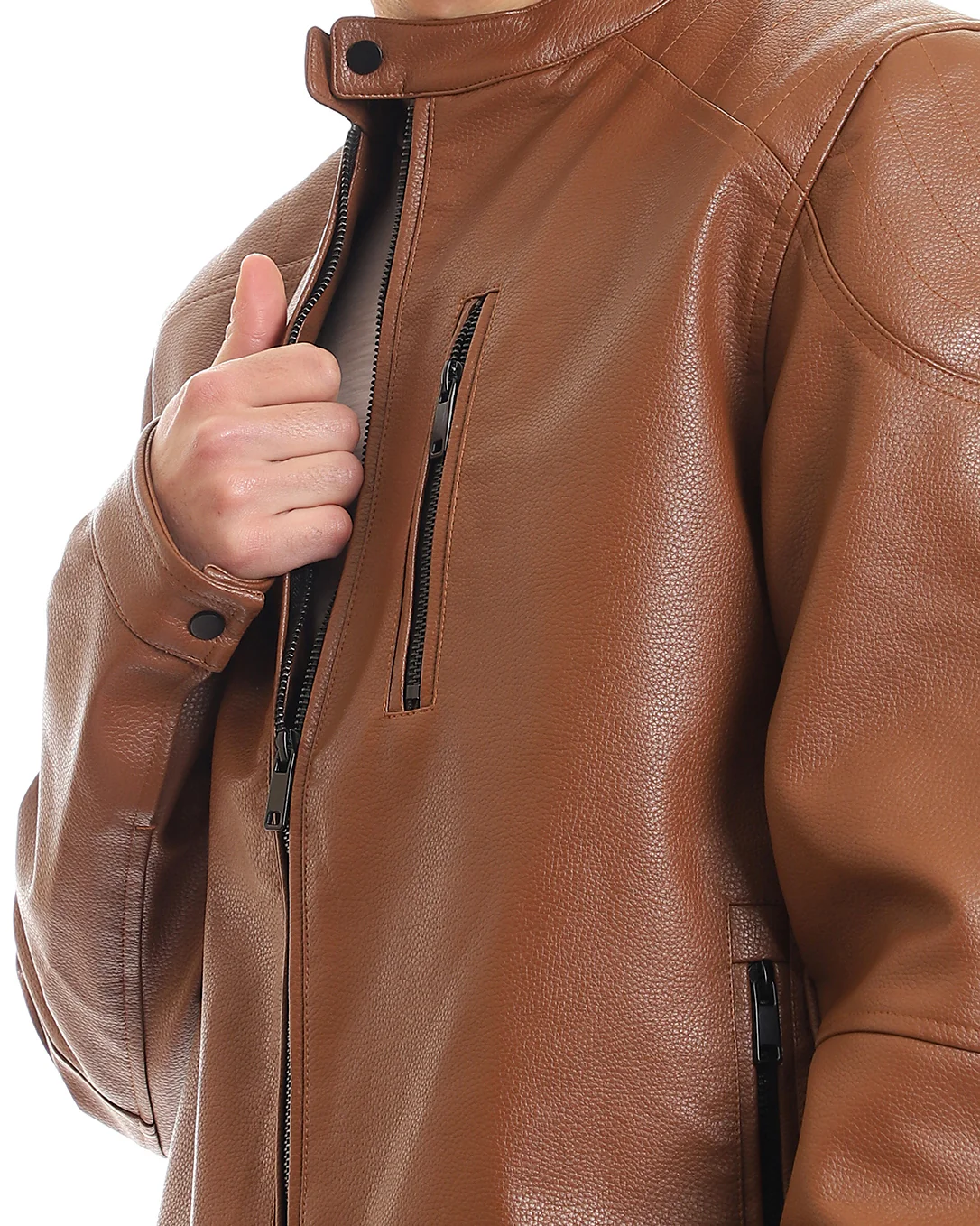 Ravin Men's Cognac Faux-Leather Cafe Racer Jacket - 95853 - Image 4