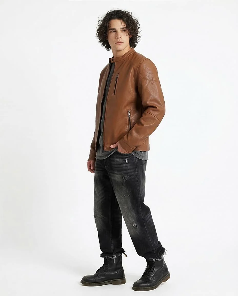 Ravin Men's Cognac Faux-Leather Cafe Racer Jacket - 95853 - Image 5