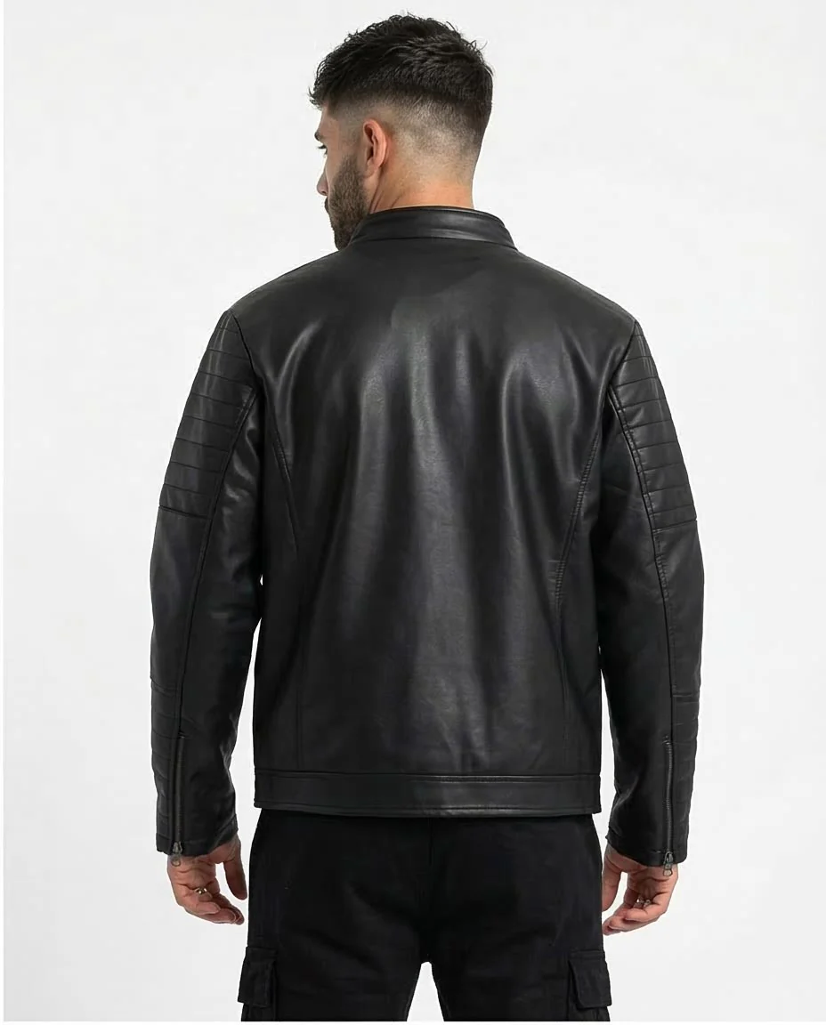 Ravin Men's Faux-Leather Moto Jacket with Quilted Panel Shoulders – Black - O156165 - Image 2