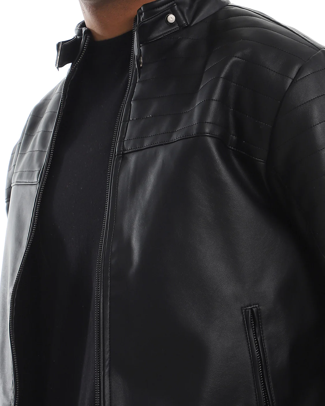 Ravin Men's Faux-Leather Moto Jacket with Quilted Panel Shoulders – Black - O156165 - Image 4