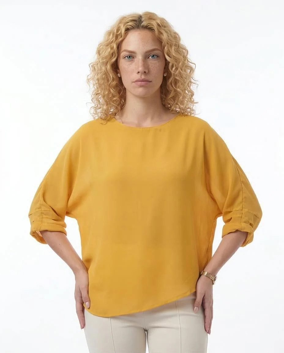 Ravin Women’s Batwing Sleeve Chiffon Blouse – Mustard Yellow - O168790