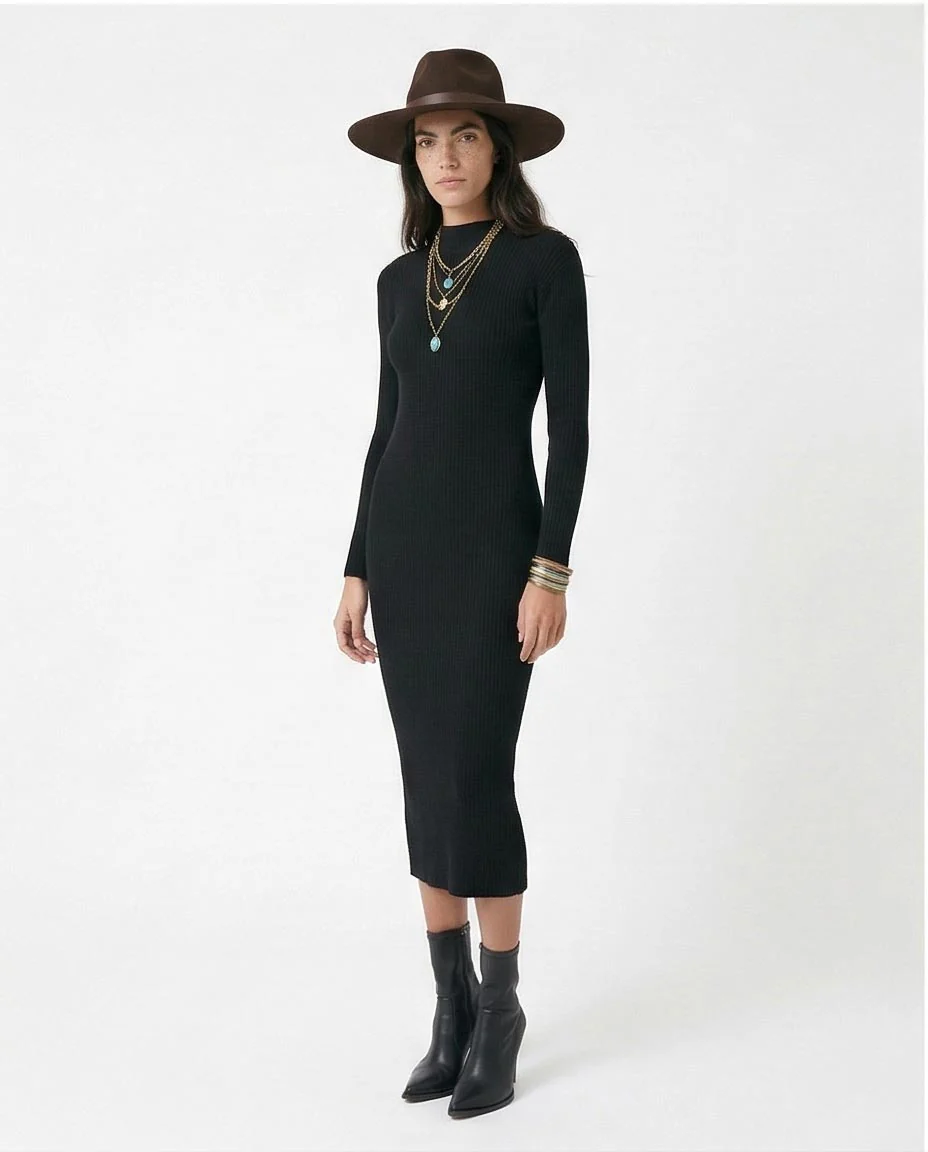 Ravin Ribbed Mock Neck Bodycon Dress in Modern Boho Style - o172553 - Image 3