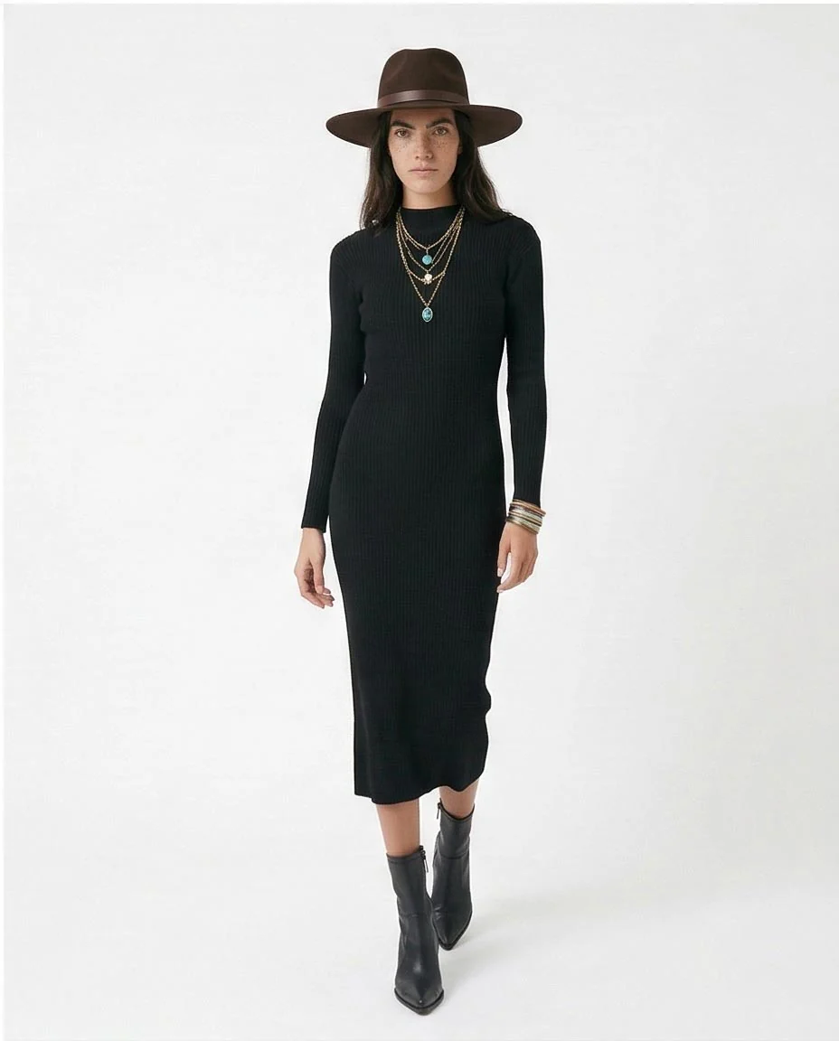 Ravin Ribbed Mock Neck Bodycon Dress in Modern Boho Style - o172553 - Image 4