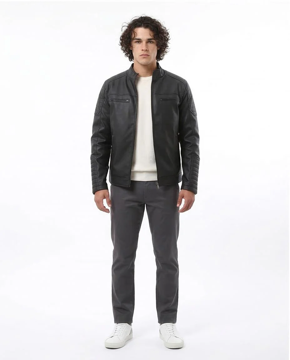 Ravin Men’s Faux-Leather Quilted Biker Jacket – Black - O173262 - Image 3