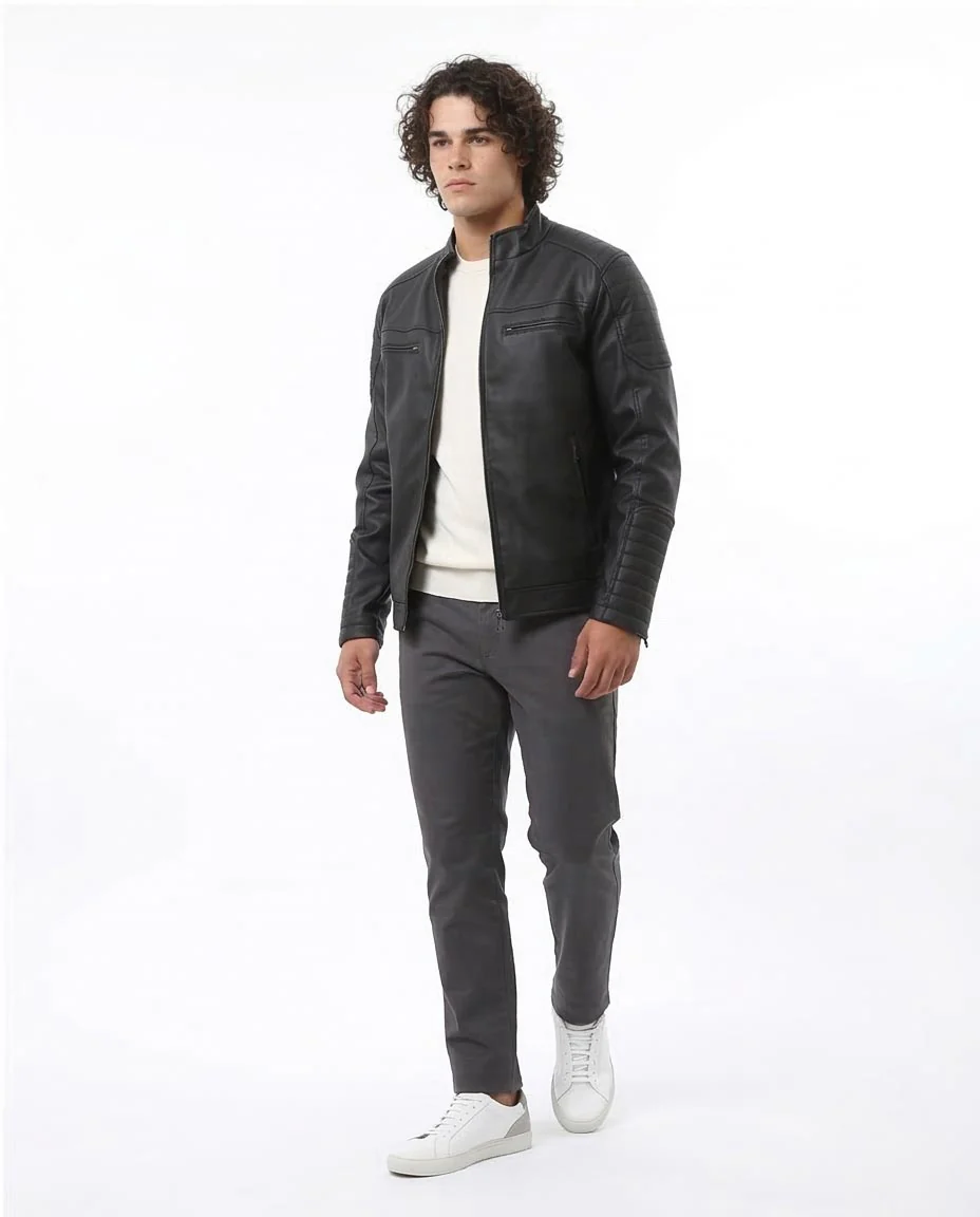 Ravin Men’s Faux-Leather Quilted Biker Jacket – Black - O173262 - Image 5