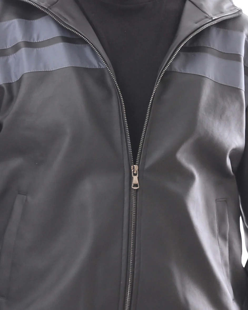 Ravin Men's Hooded Faux-Leather Bomber Jacket - Grey Striped Detail - o173264 - Image 4