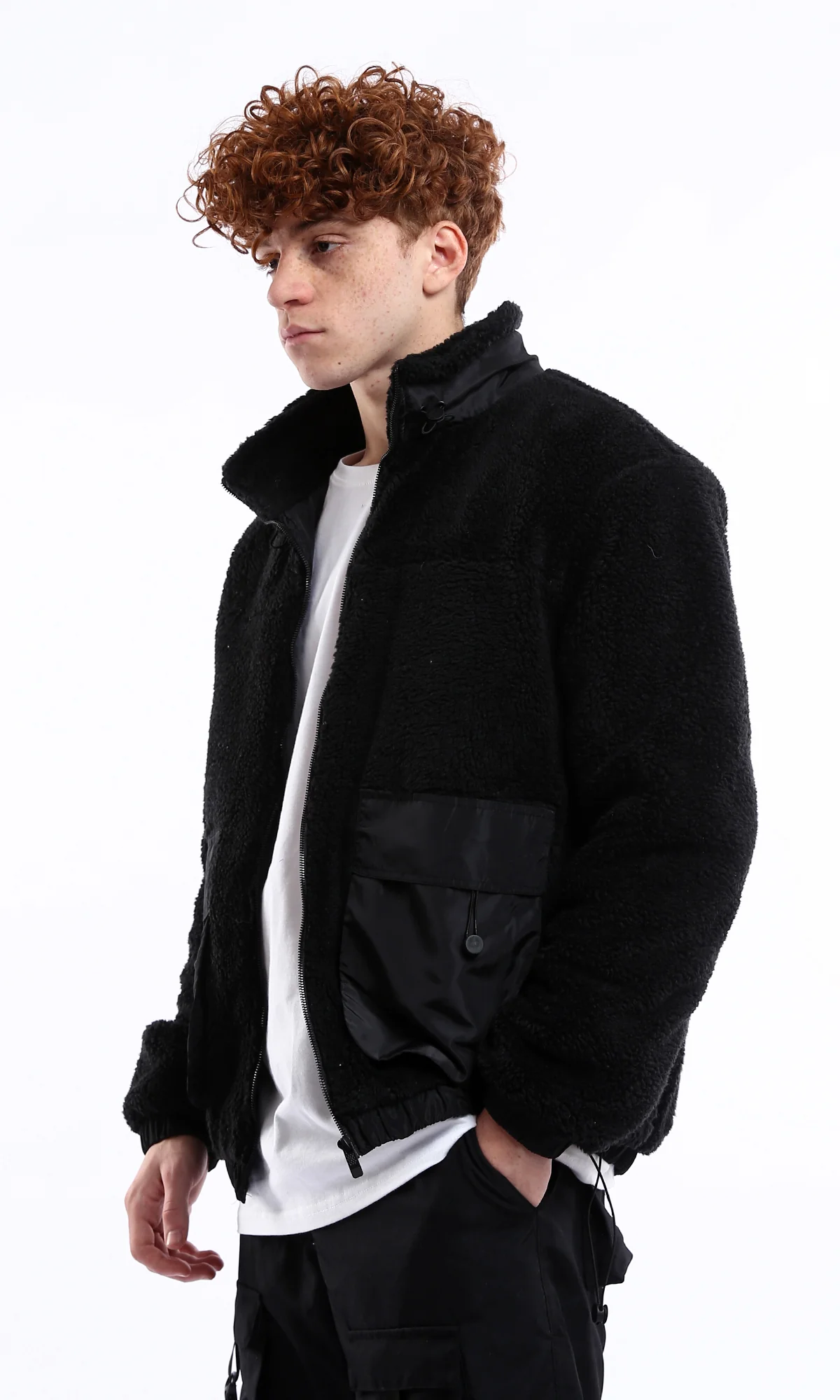 O174754 Black Wool Jacket With Adjustable Stand Collar - Image 2