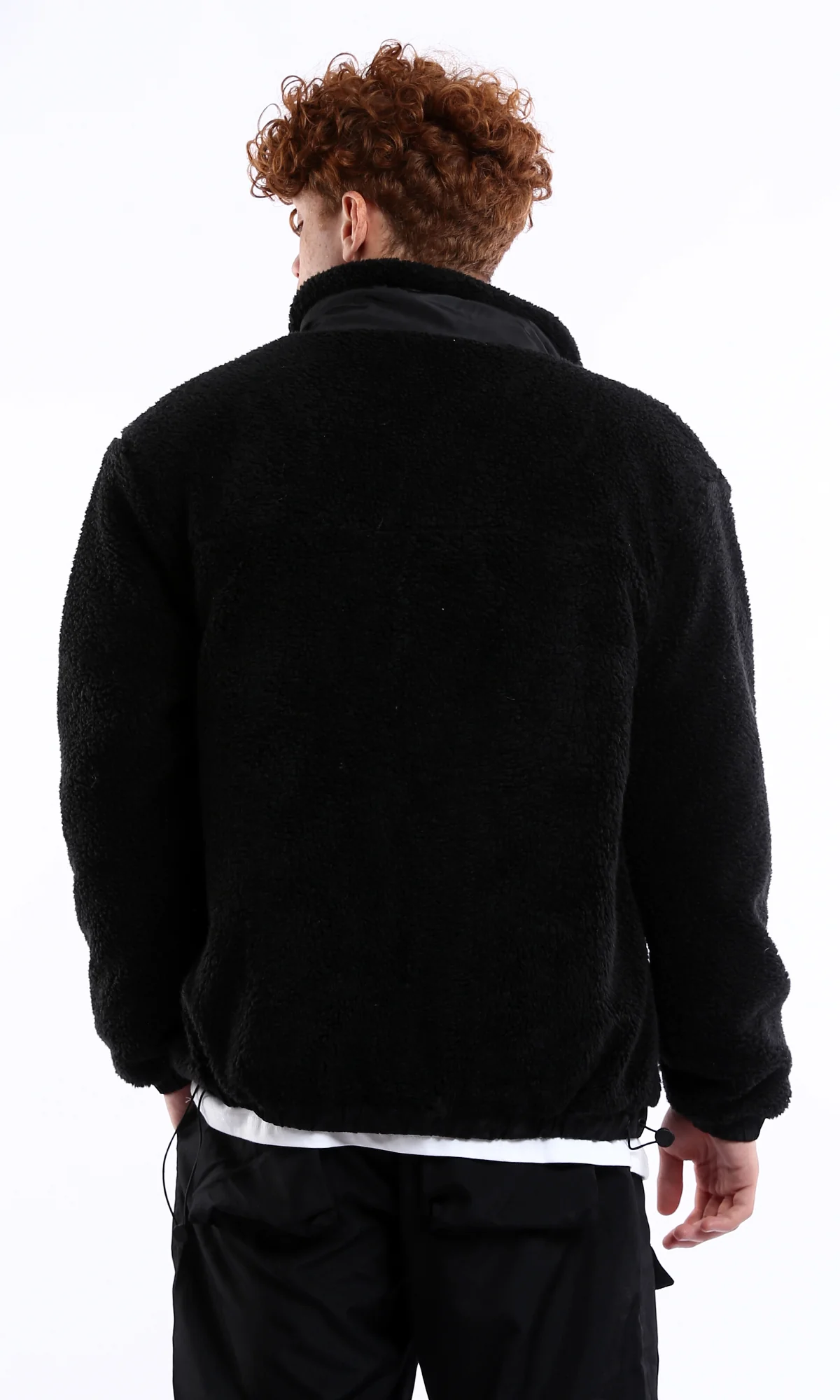 O174754 Black Wool Jacket With Adjustable Stand Collar - Image 3