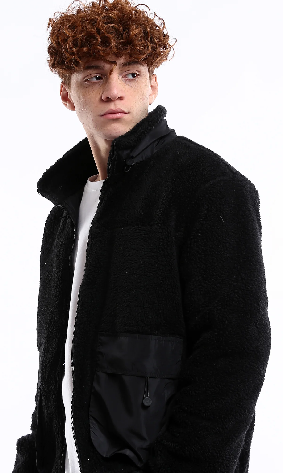 O174754 Black Wool Jacket With Adjustable Stand Collar - Image 4