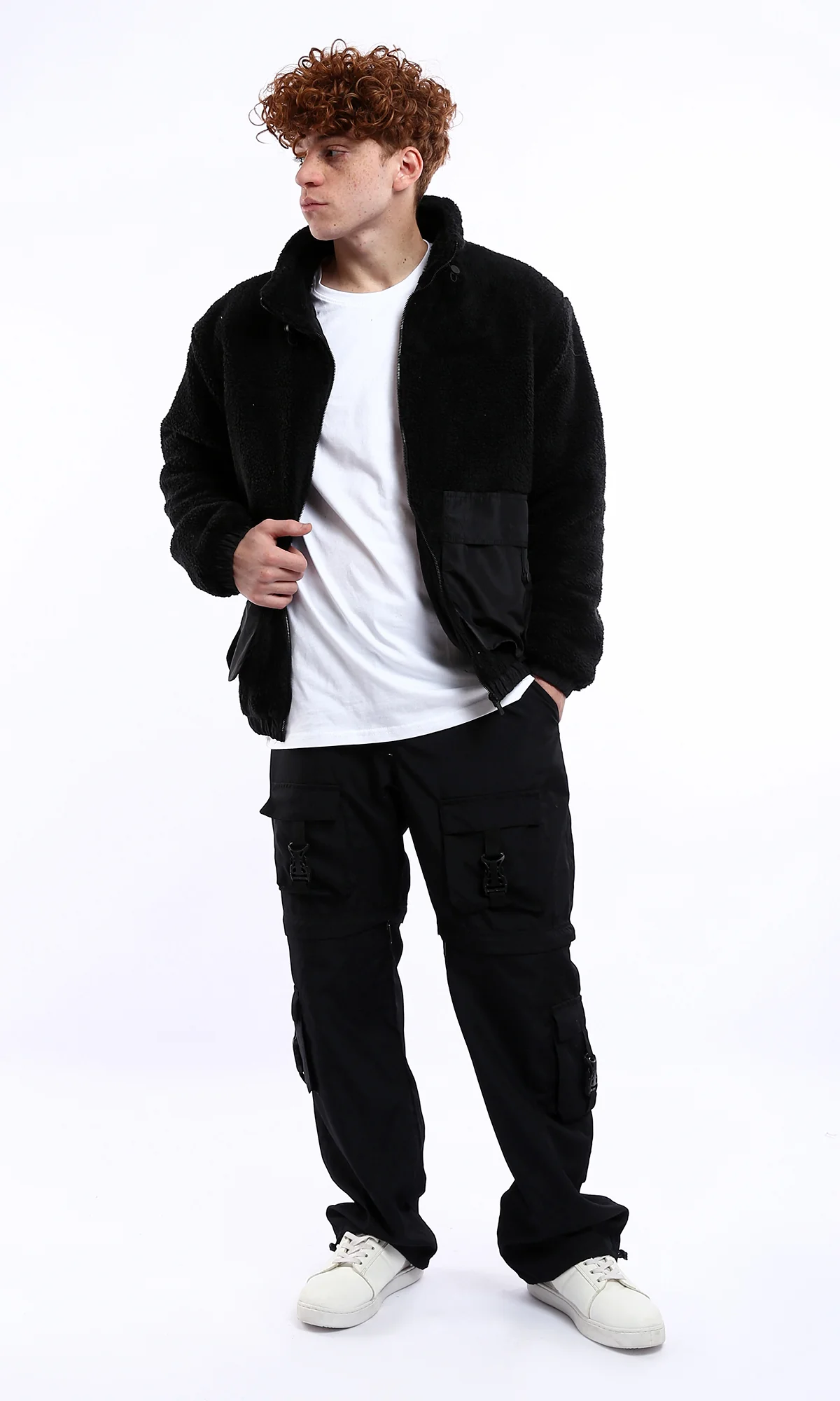 O174754 Black Wool Jacket With Adjustable Stand Collar - Image 5
