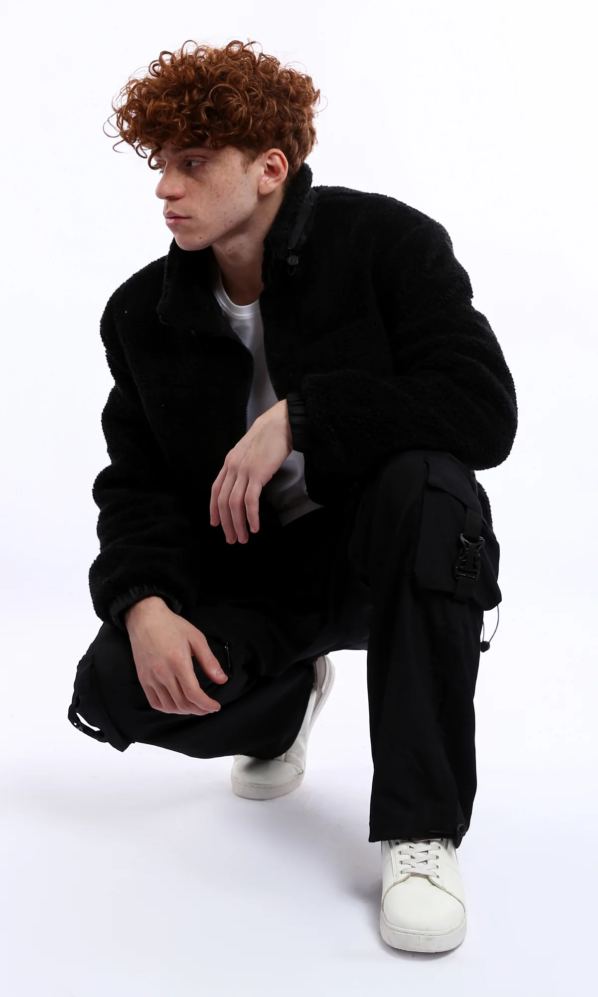 O174754 Black Wool Jacket With Adjustable Stand Collar - Image 6