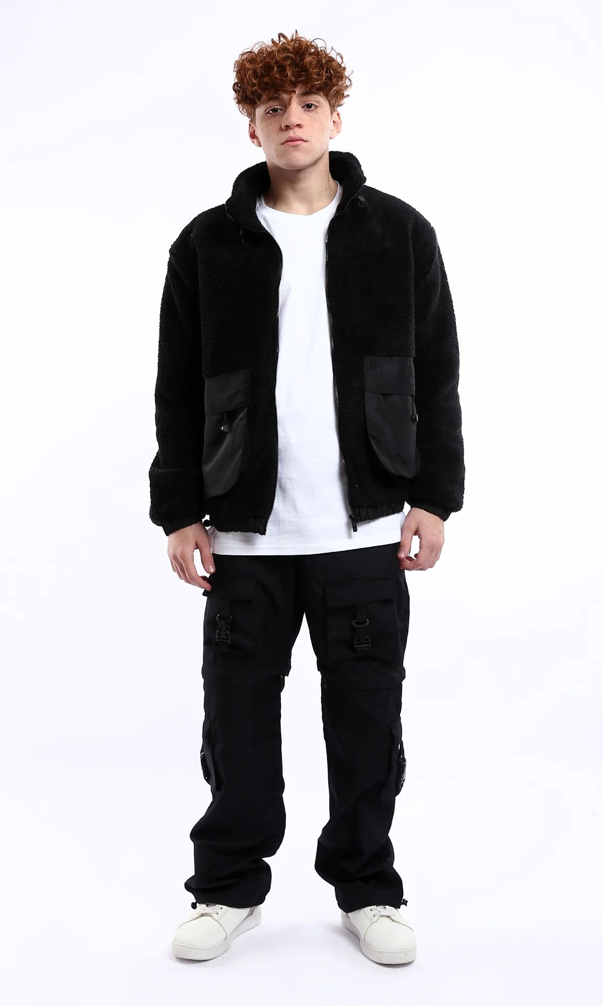 O174754 Black Wool Jacket With Adjustable Stand Collar - Image 7