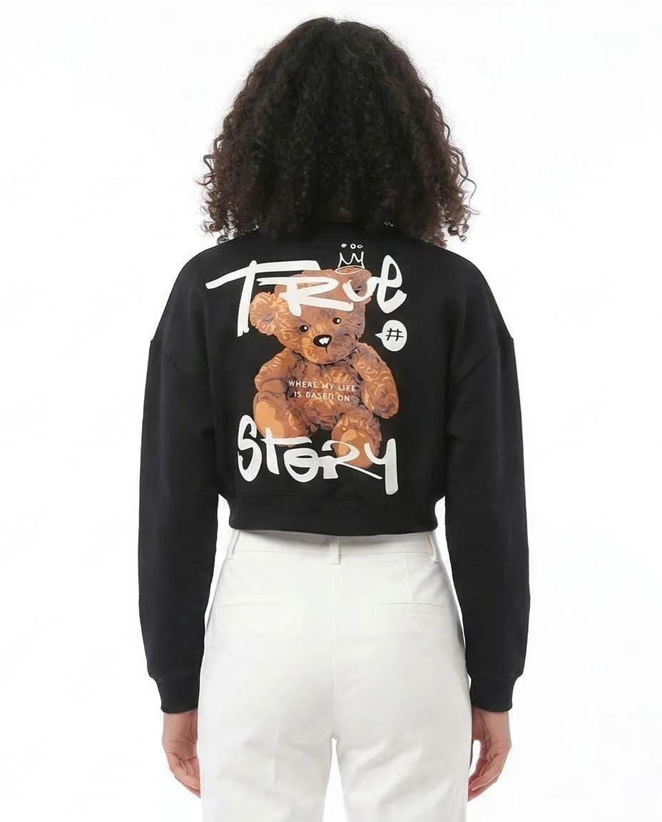 RAVIN Women’s "True Story" Cropped Graphic Sweatshirt – Black - O174930 - Image 2
