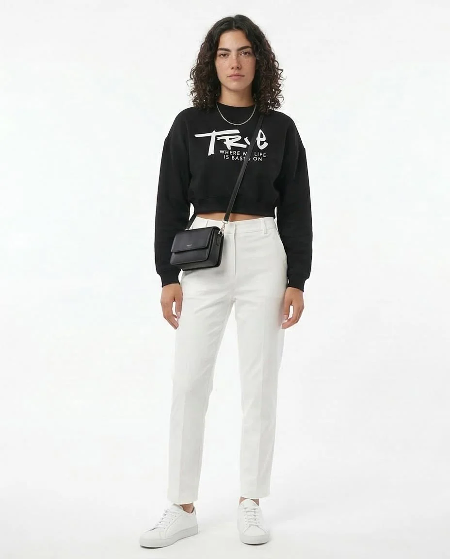 RAVIN Women’s "True Story" Cropped Graphic Sweatshirt – Black - O174930 - Image 3