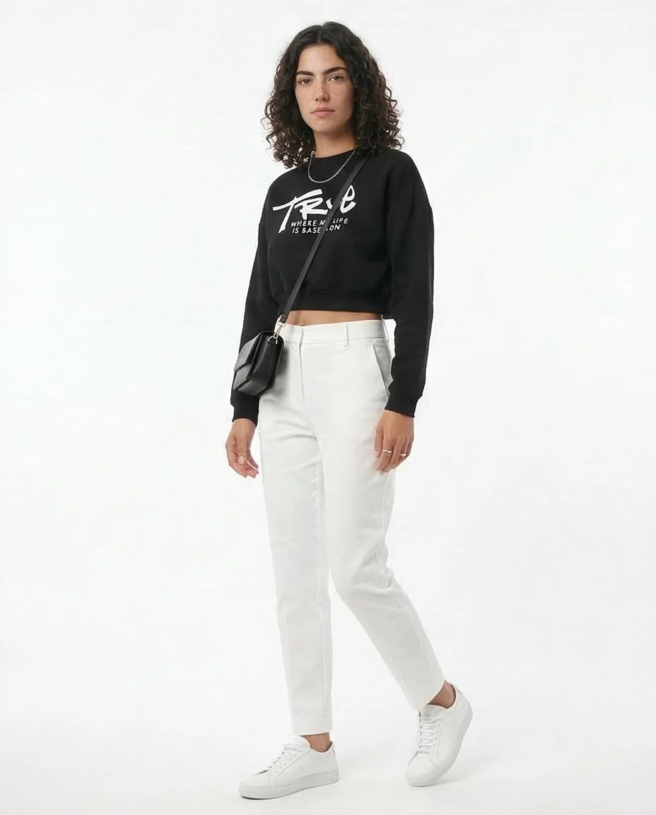 RAVIN Women’s "True Story" Cropped Graphic Sweatshirt – Black - O174930 - Image 5