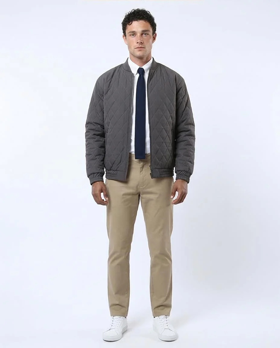 Ravin Men's Diamond Quilted Bomber Jacket - Slate Grey - O175350 - Image 3