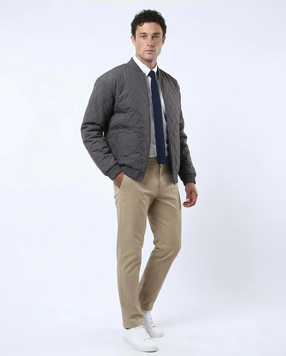 Ravin Men's Diamond Quilted Bomber Jacket - Slate Grey - O175350 - Image 5