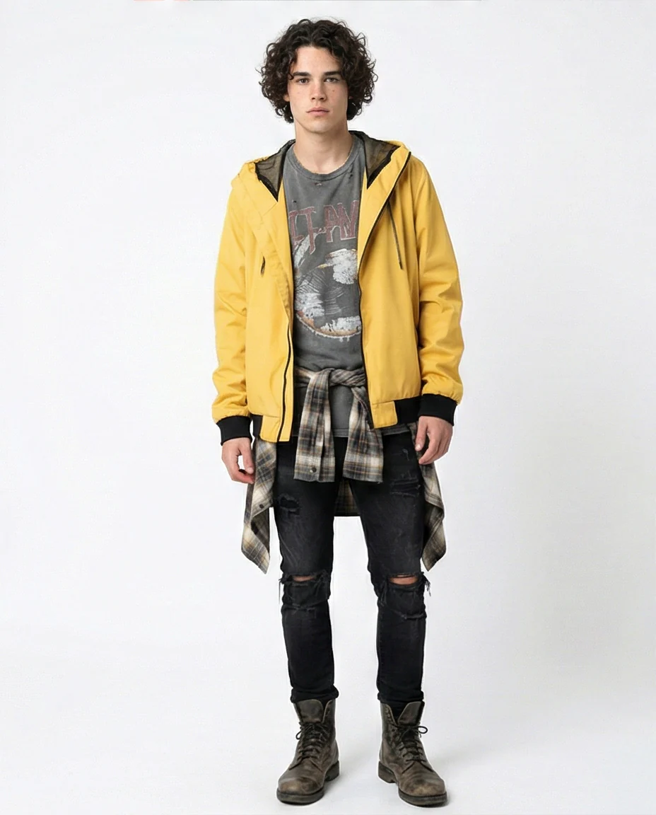 O175901 Hooded Neck With Drawstring Yellow Jacket - Image 3
