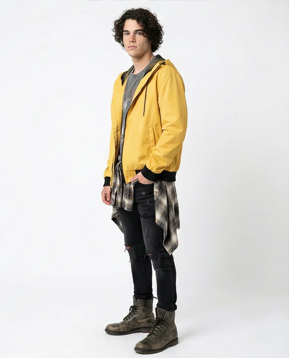 O175901 Hooded Neck With Drawstring Yellow Jacket - Image 4