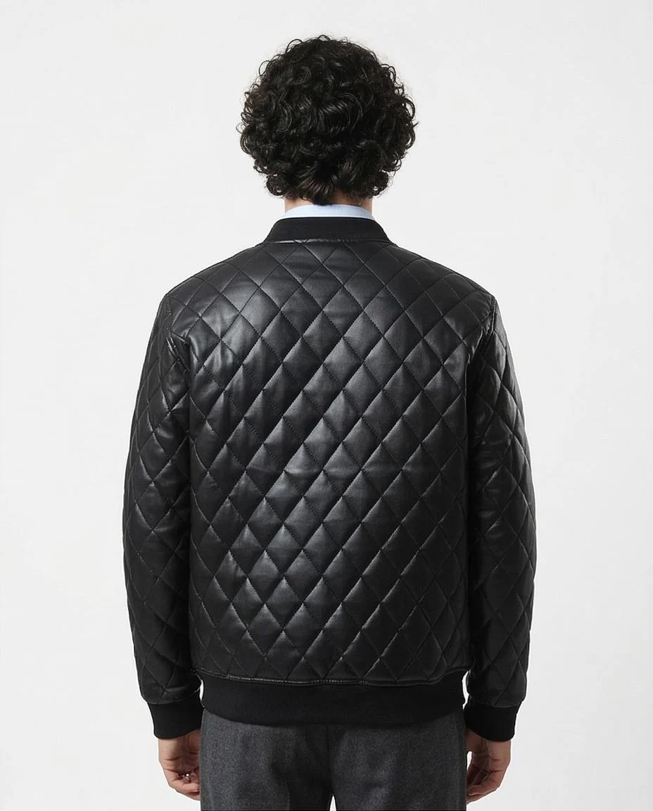 Ravin Men's Diamond-Quilted Faux Leather Bomber Jacket – Black - O176027 - Image 2