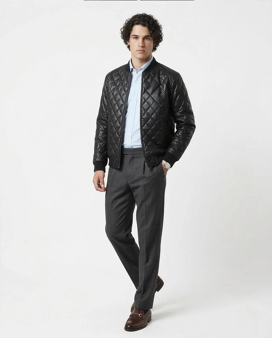 Ravin Men's Diamond-Quilted Faux Leather Bomber Jacket – Black - O176027 - Image 4