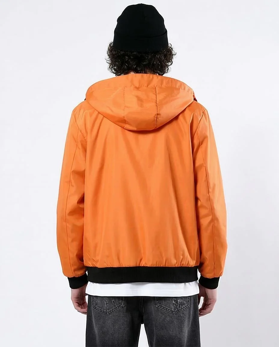 Ravin Men's Tech-Shell Hooded Windbreaker with Contrast Ribbing – Electric Orange - O176268 - Image 2