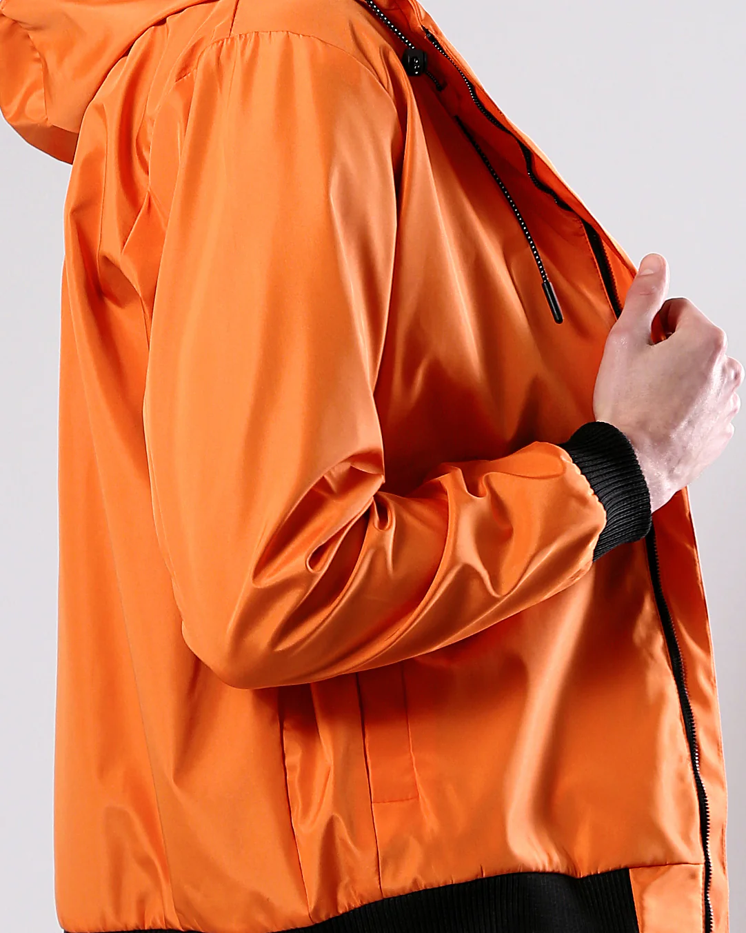 Ravin Men's Tech-Shell Hooded Windbreaker with Contrast Ribbing – Electric Orange - O176268 - Image 4