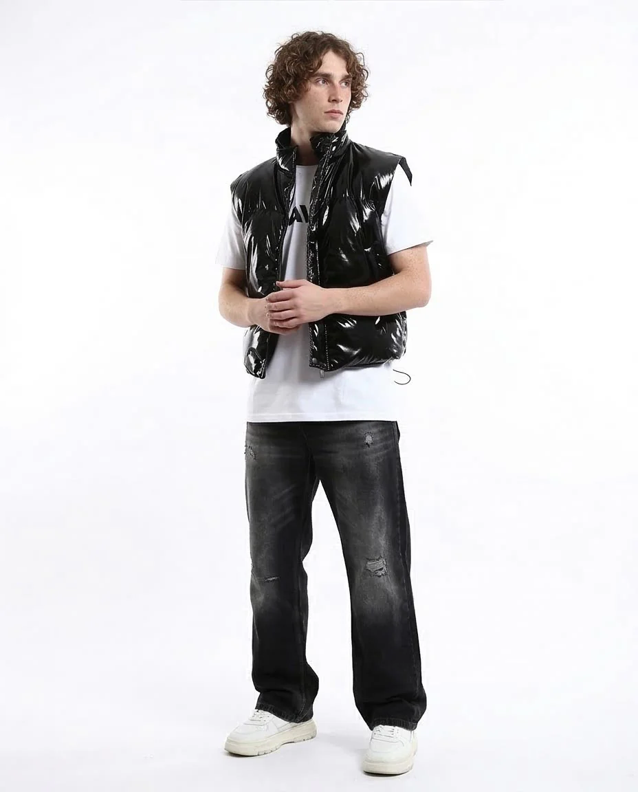 Ravin High-Shine Quilted Puffer Vest in Glossy Black - O176357 - Image 3