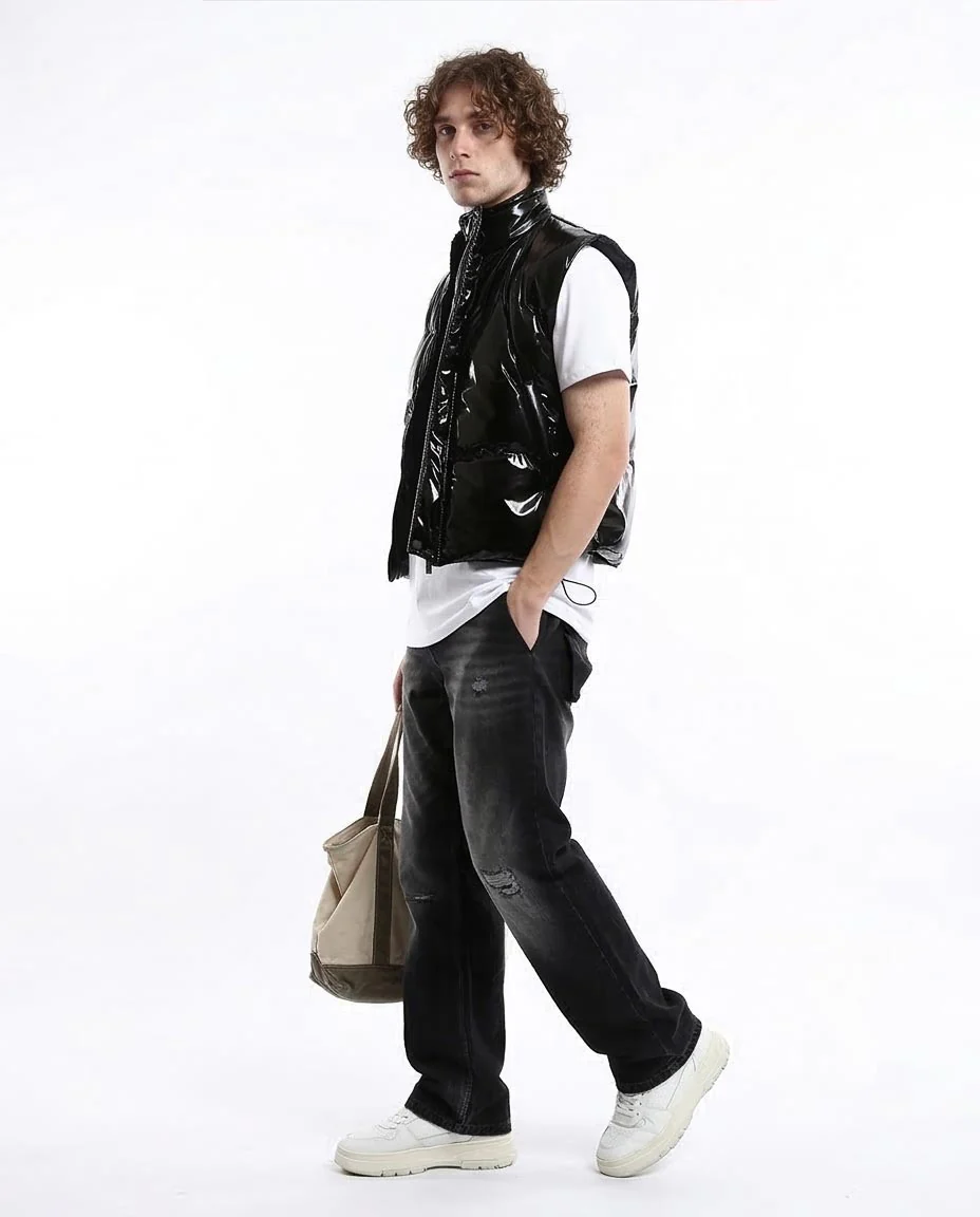 Ravin High-Shine Quilted Puffer Vest in Glossy Black - O176357 - Image 5