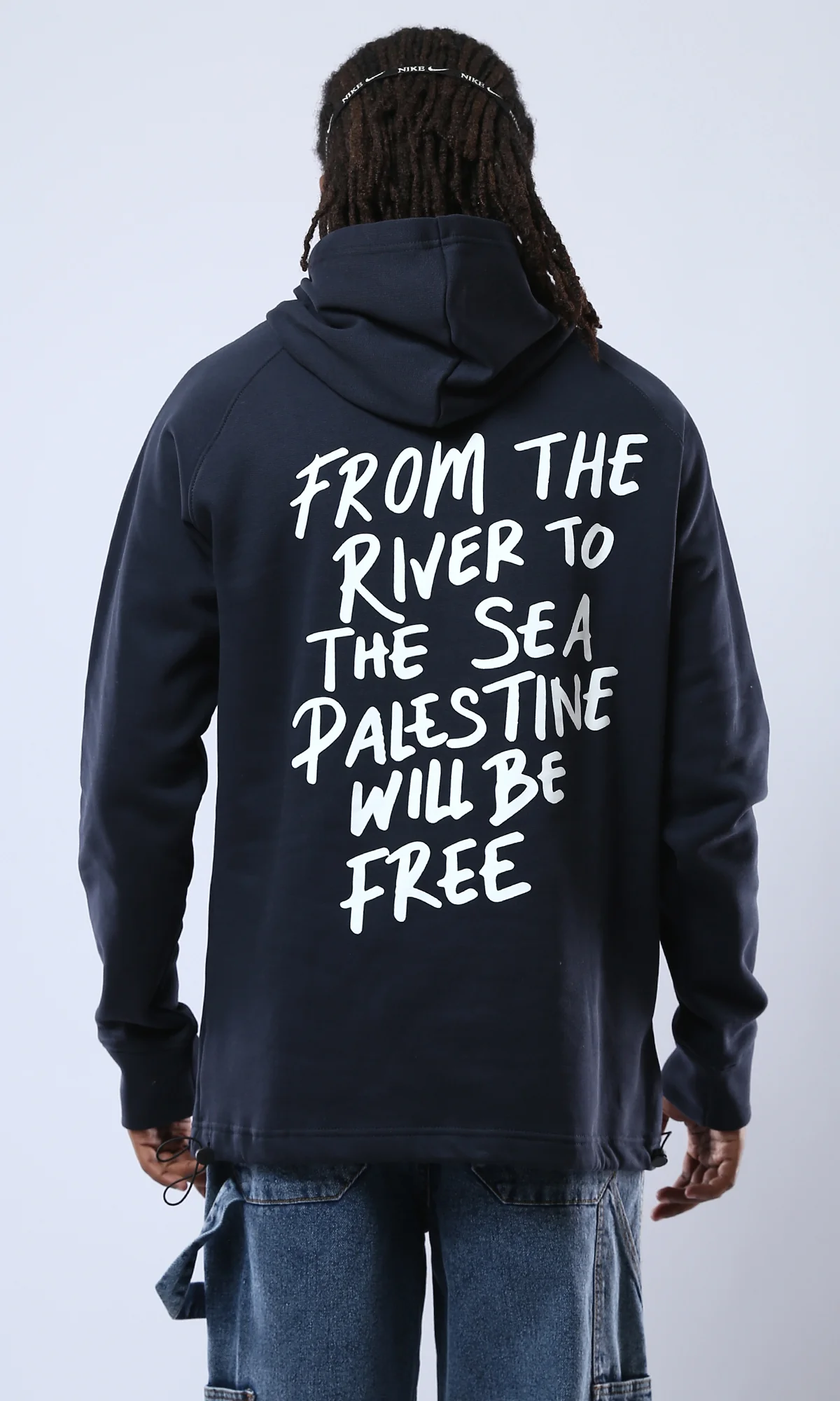 O177859 Palestine Hooded Neck Printed Hoodie - Navy Blue - Image 3