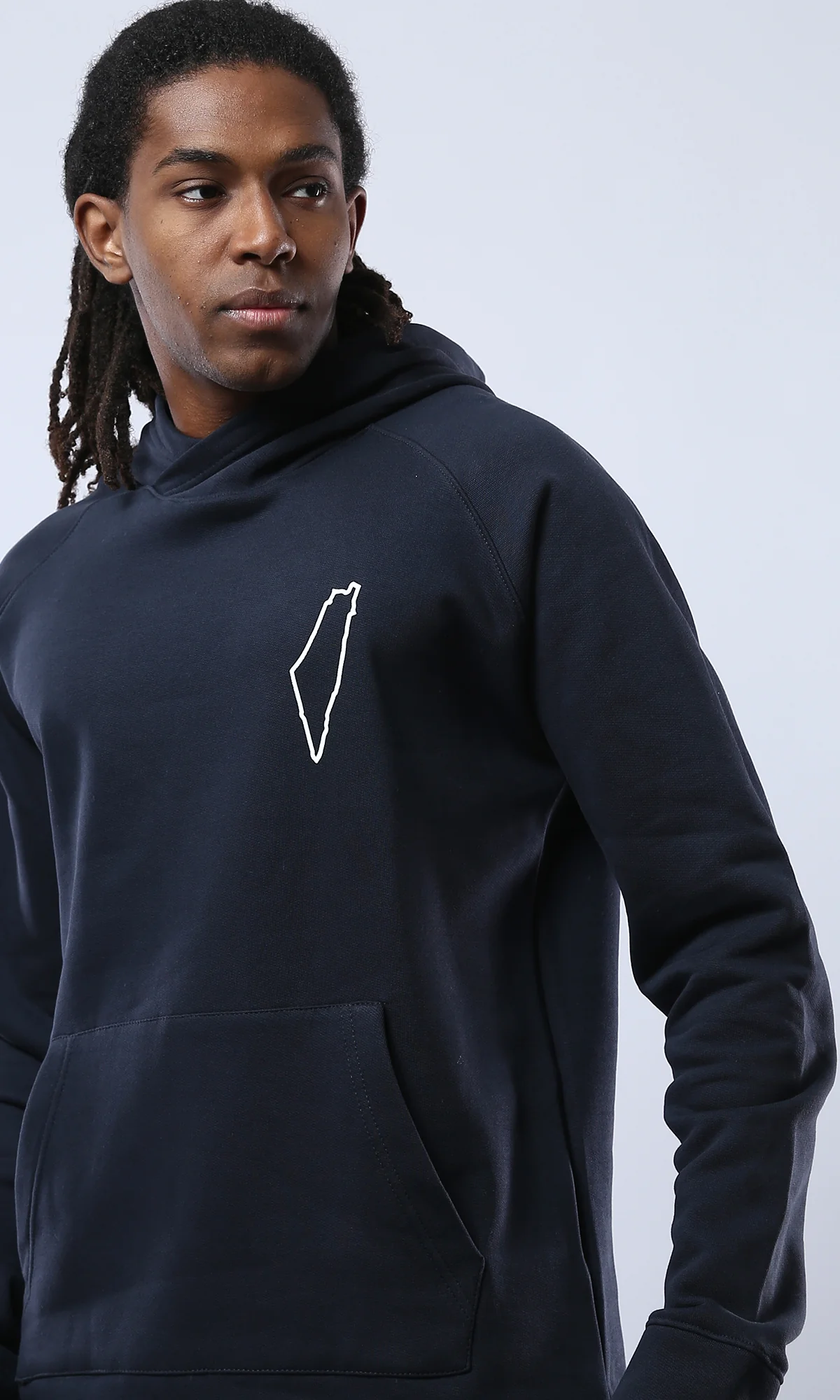 O177859 Palestine Hooded Neck Printed Hoodie - Navy Blue - Image 4