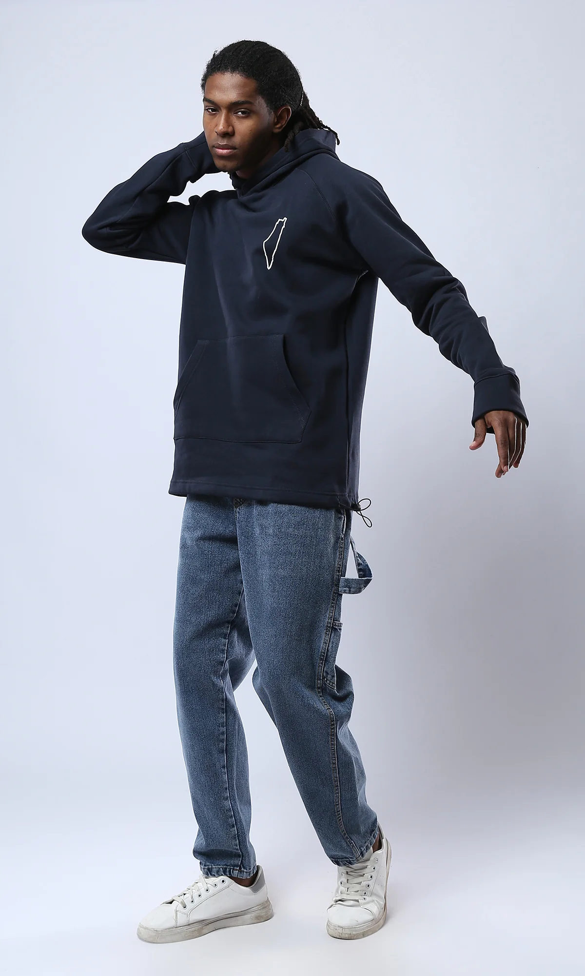 O177859 Palestine Hooded Neck Printed Hoodie - Navy Blue - Image 5