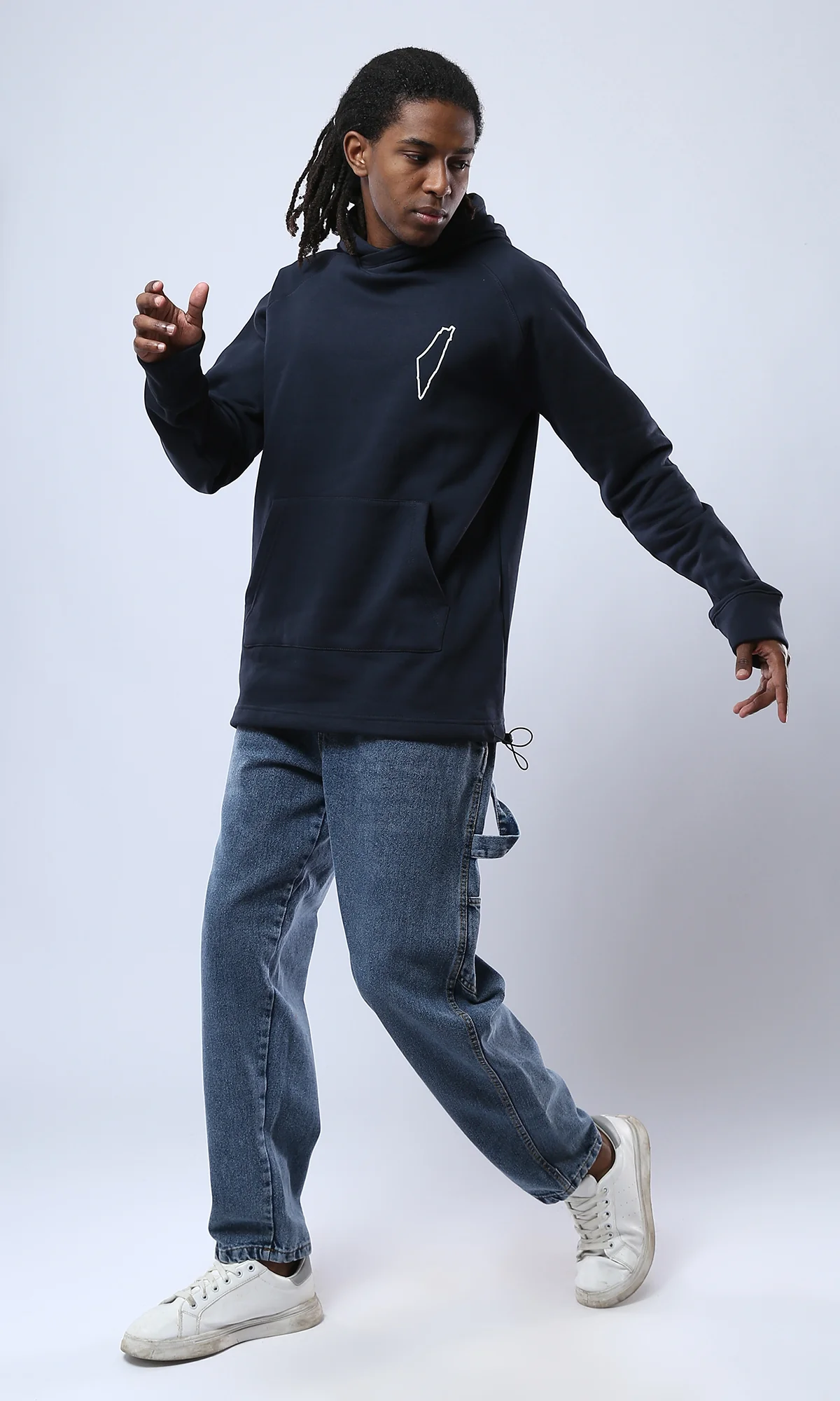 O177859 Palestine Hooded Neck Printed Hoodie - Navy Blue - Image 7