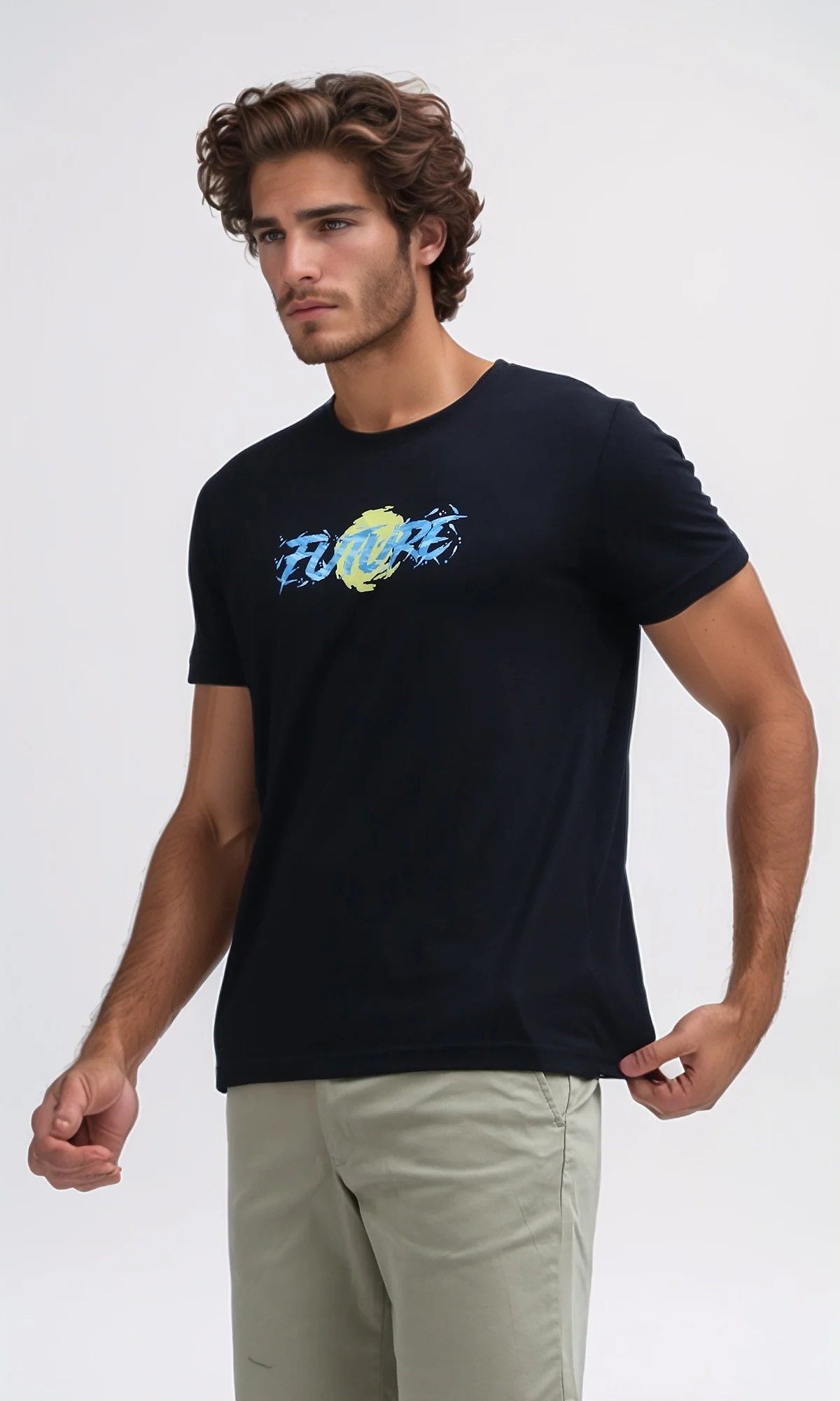 O178951 Printed "Future" Short Sleeves Cotton Tee - Black - Image 2