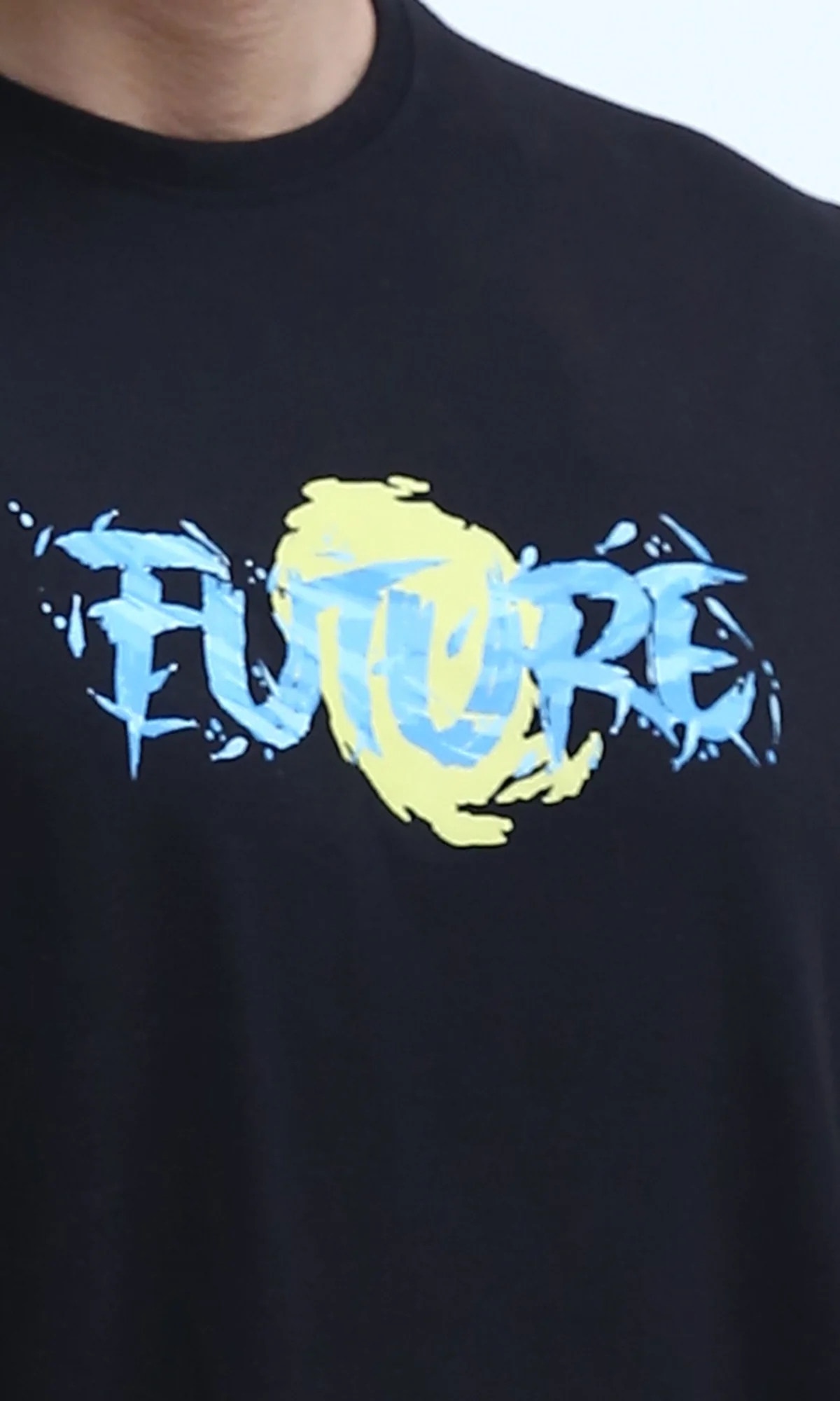 O178951 Printed "Future" Short Sleeves Cotton Tee - Black - Image 4