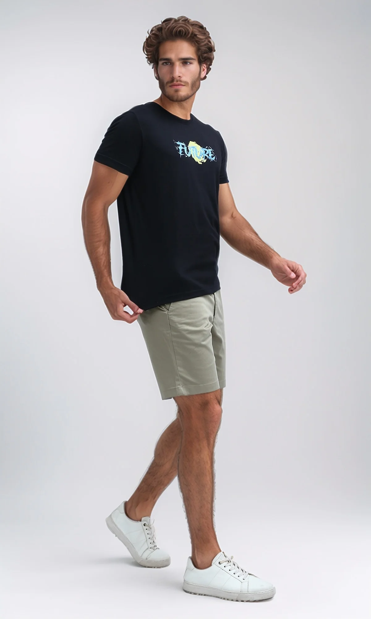 O178951 Printed "Future" Short Sleeves Cotton Tee - Black - Image 5