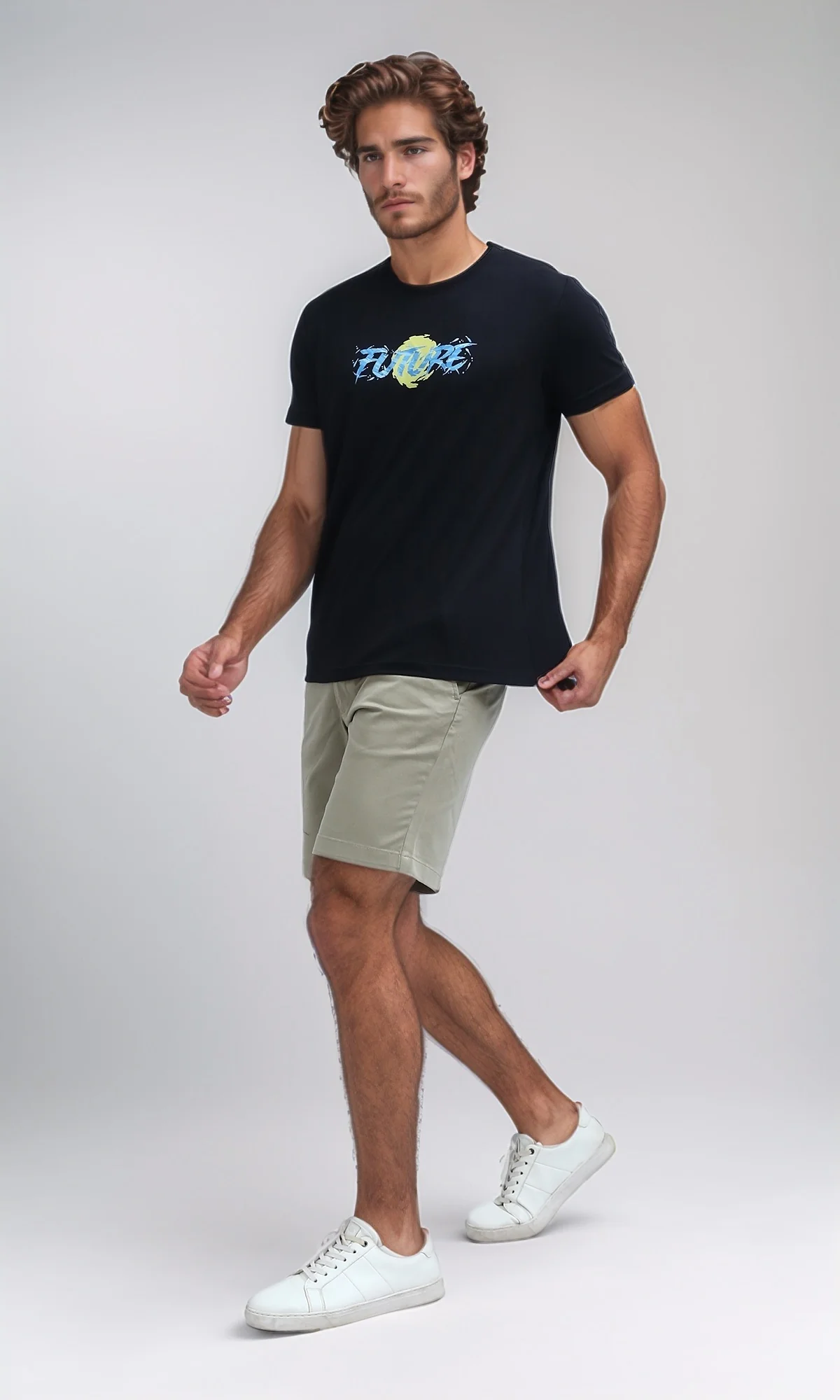 O178951 Printed "Future" Short Sleeves Cotton Tee - Black - Image 7