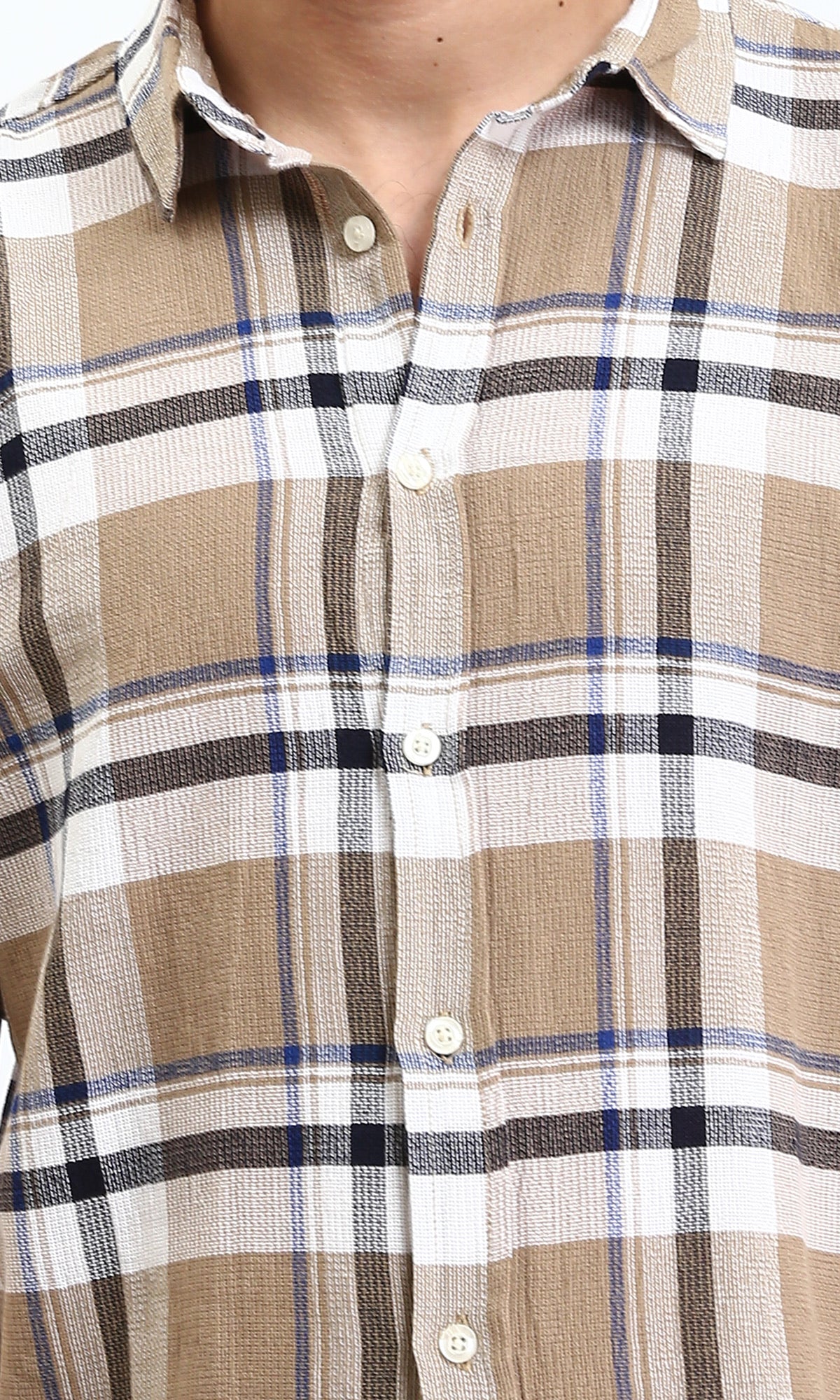 O179070 - Short Sleeves Plaids Summer Shirt - Dark Beige & White - Image 3