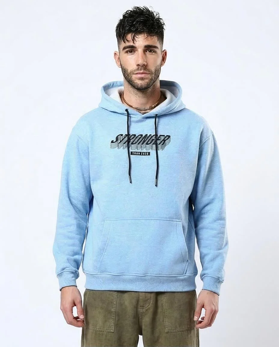 Ravin Men's "Stronger Than Ever" Marl Fleece Hoodie – Light Blue - o179375