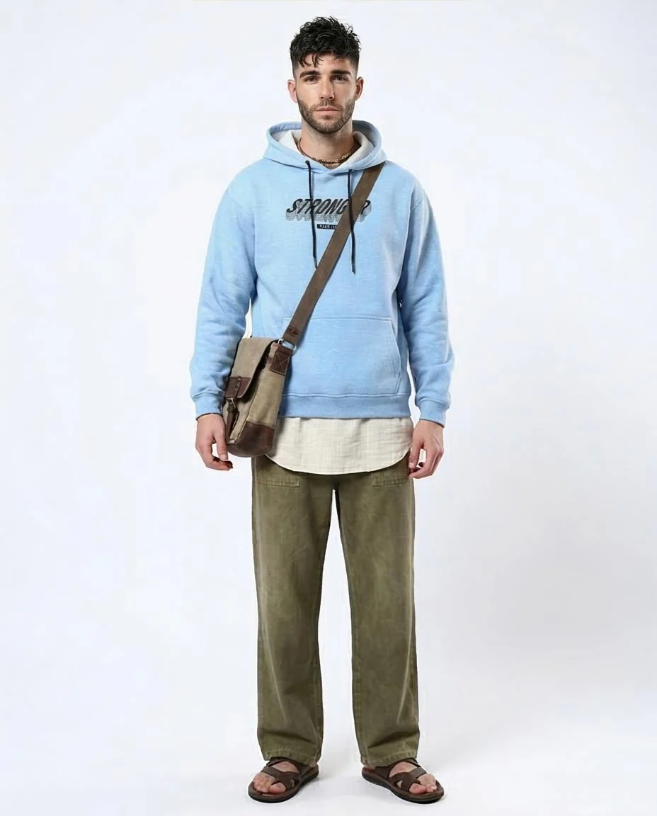 Ravin Men's "Stronger Than Ever" Marl Fleece Hoodie – Light Blue - o179375 - Image 3