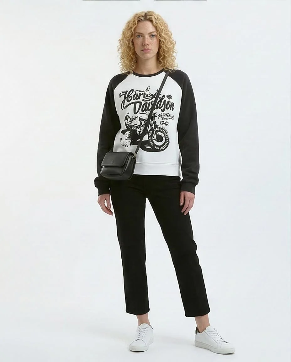 Ravin Vintage Harley-Davidson Graphic Raglan Sweatshirt – Black & White - o179920 - Image 3
