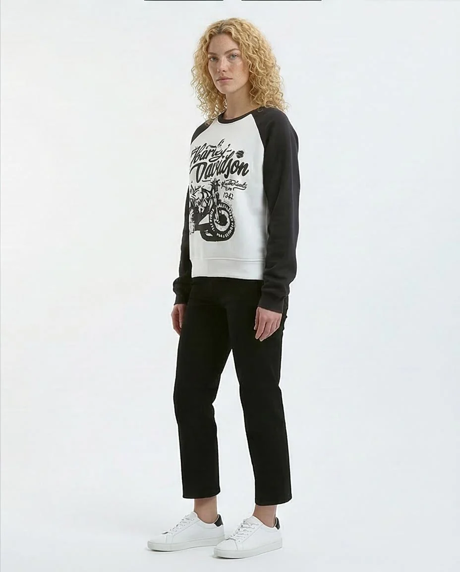 Ravin Vintage Harley-Davidson Graphic Raglan Sweatshirt – Black & White - o179920 - Image 5