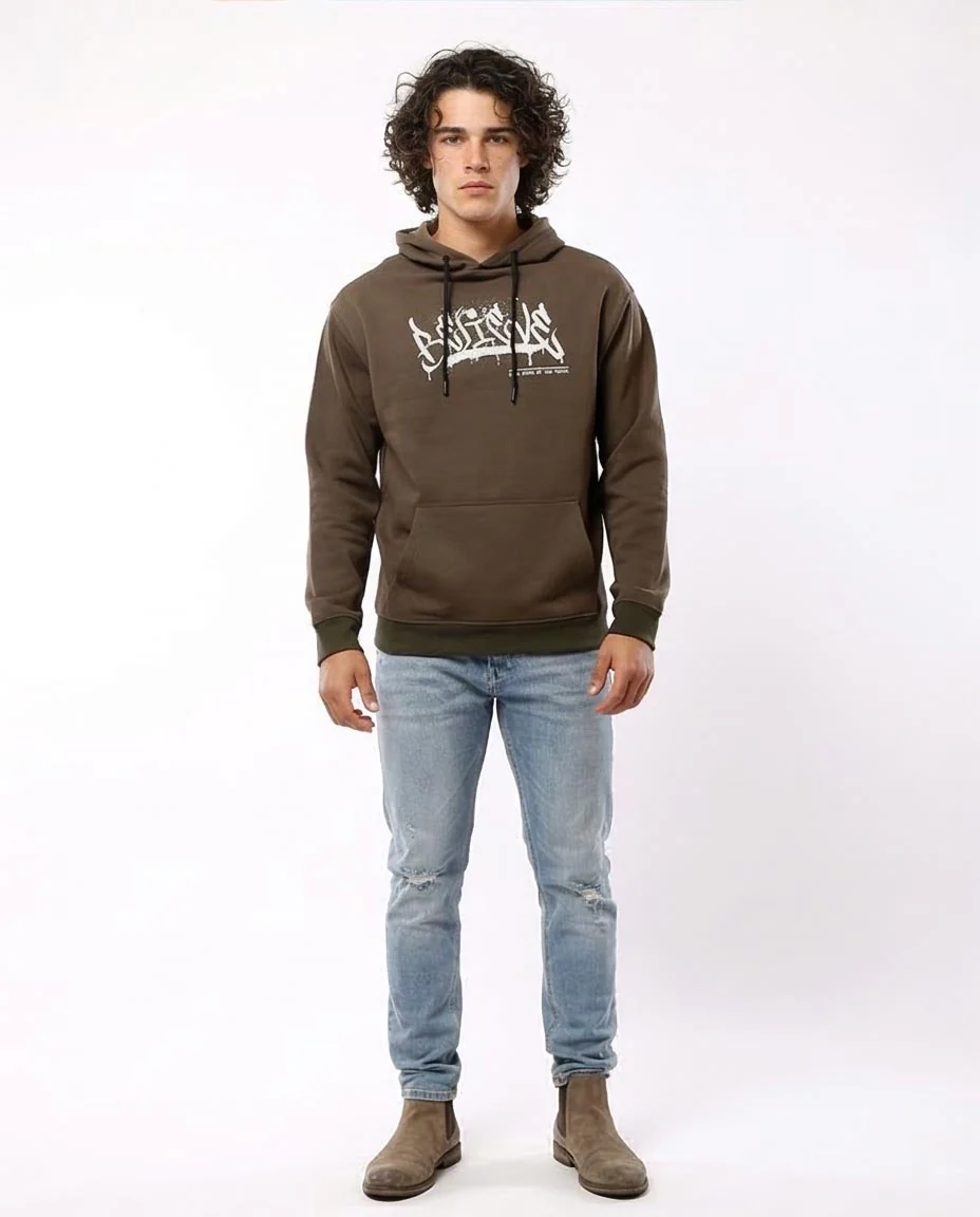 Ravin Men's "Believe" Graphic Hoodie – Earth Brown with Contrast Ribbing - o180396 - Image 3