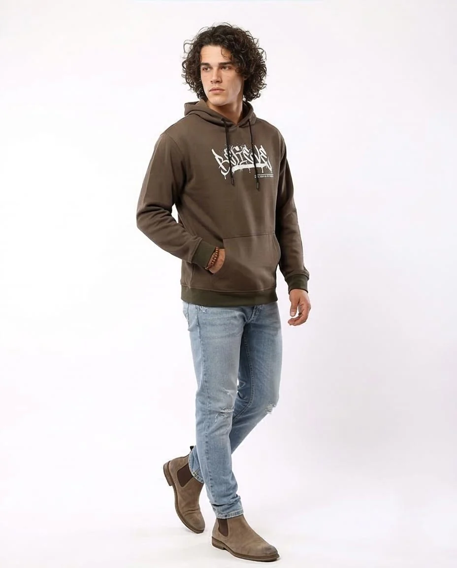 Ravin Men's "Believe" Graphic Hoodie – Earth Brown with Contrast Ribbing - o180396 - Image 5