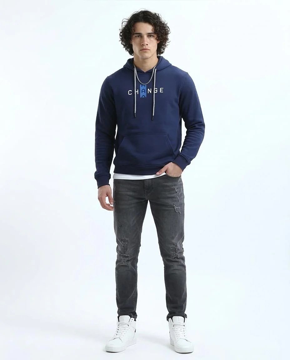 Ravin Men's "CHANGE" Graphic Hoodie – Navy Blue Cotton Blend - o180401 - Image 3