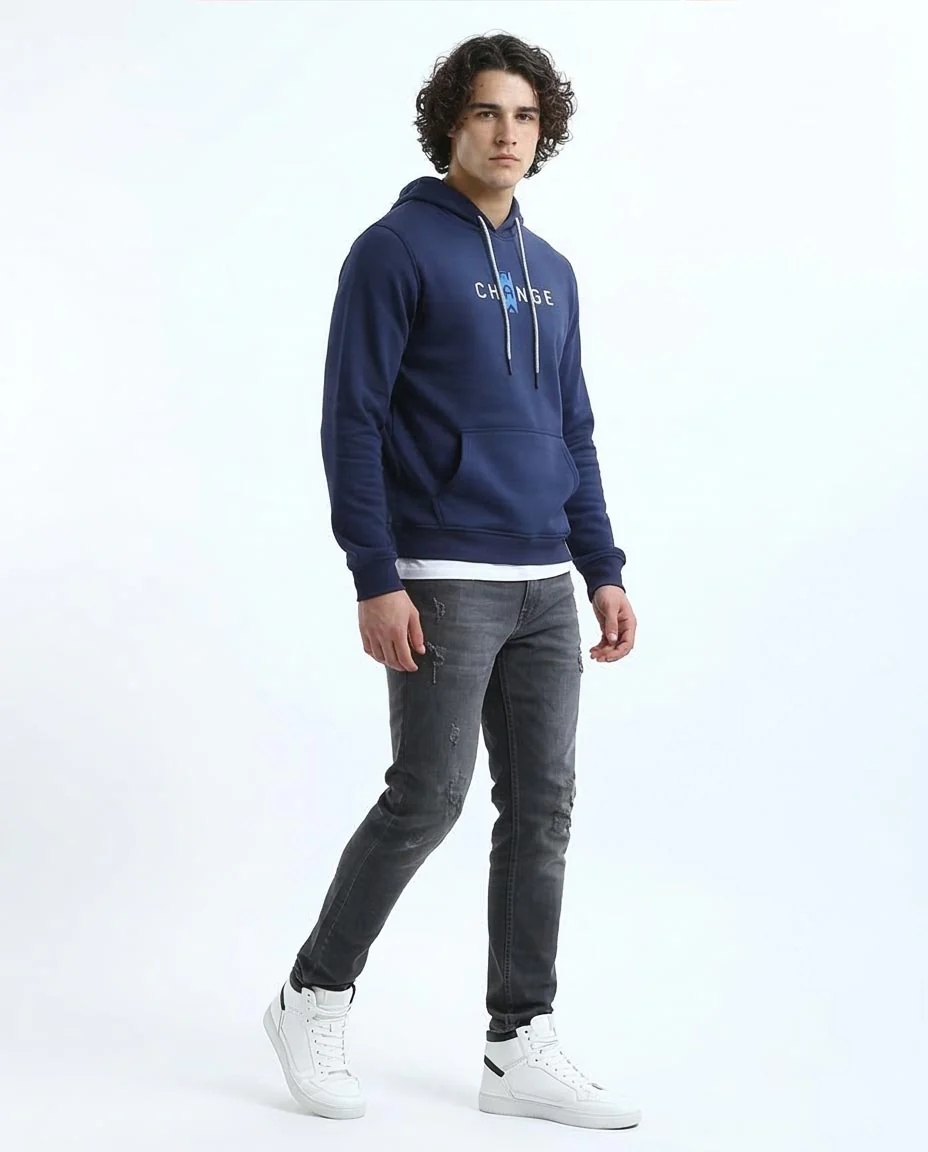 Ravin Men's "CHANGE" Graphic Hoodie – Navy Blue Cotton Blend - o180401 - Image 5